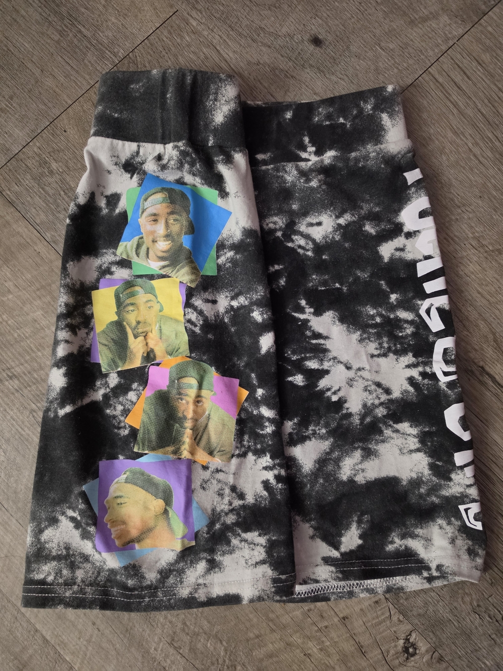 Black Tie-Dye Tupac Shorts with Color Pop Graphic Small by Chemistry Rave Bike